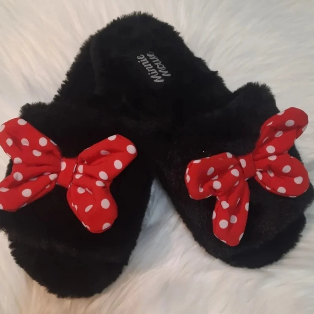Minnie Mouse Slippers black/red  poka dot bow - Size:2/3